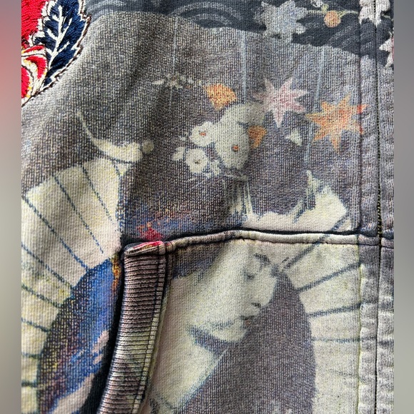Y2K Rare Vintage Lucky Brand Asian Art Geisha Zip Up Hoodie Embroidered EUC Lg - Picture 13 of 16